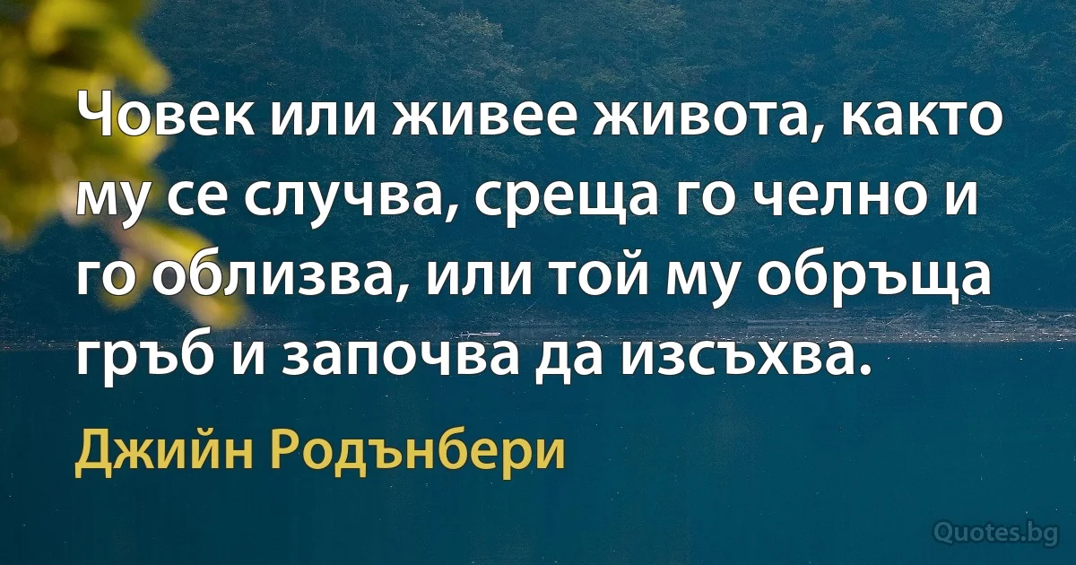 Човек или живее живота, както му се случва, среща го челно и го облизва, или той му обръща гръб и започва да изсъхва. (Джийн Родънбери)