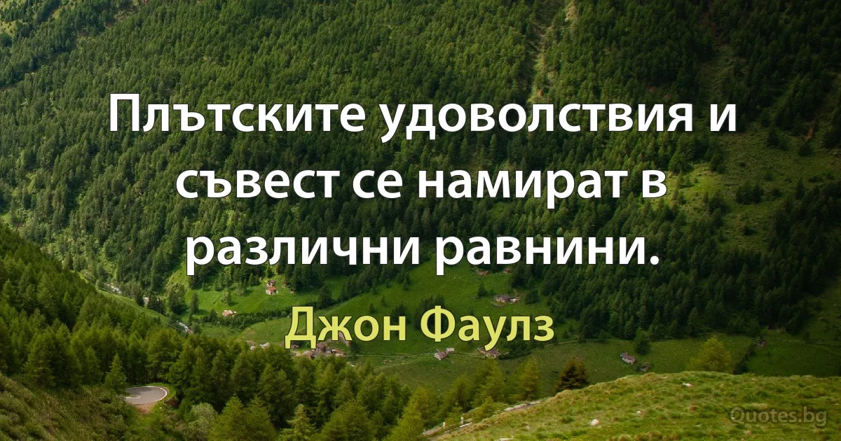 Плътските удоволствия и съвест се намират в различни равнини. (Джон Фаулз)