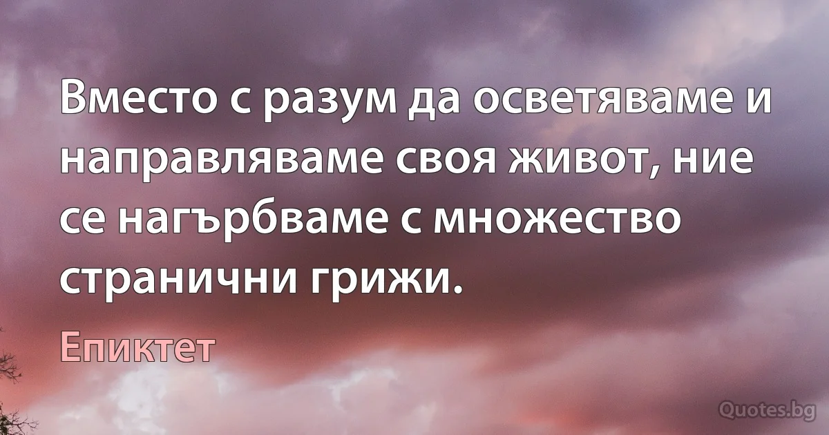 Вместо с разум да осветяваме и направляваме своя живот, ние се нагърбваме с множество странични грижи. (Епиктет)