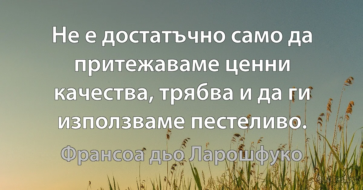 Не е достатъчно само да притежаваме ценни качества, трябва и да ги използваме пестеливо. (Франсоа дьо Ларошфуко)