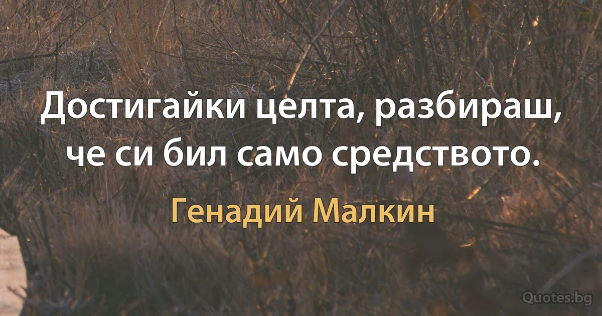 Достигайки целта, разбираш, че си бил само средството. (Генадий Малкин)