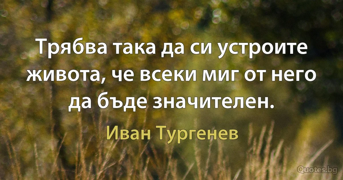 Трябва така да си устроите живота, че всеки миг от него да бъде значителен. (Иван Тургенев)