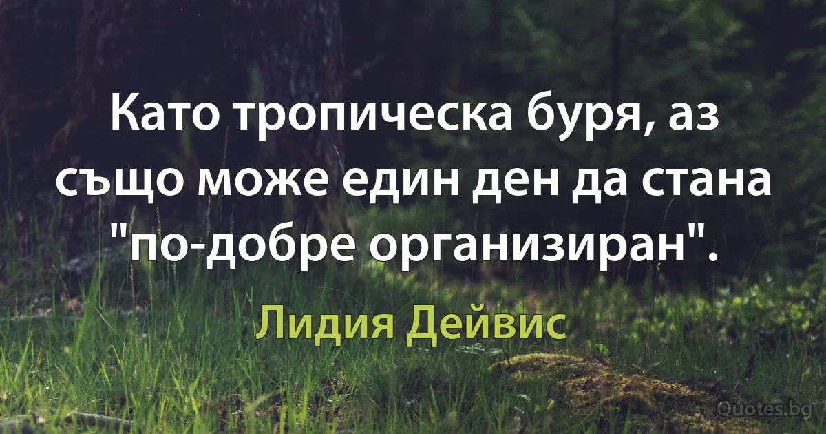 Като тропическа буря, аз също може един ден да стана "по-добре организиран". (Лидия Дейвис)