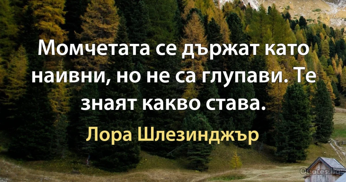 Момчетата се държат като наивни, но не са глупави. Те знаят какво става. (Лора Шлезинджър)