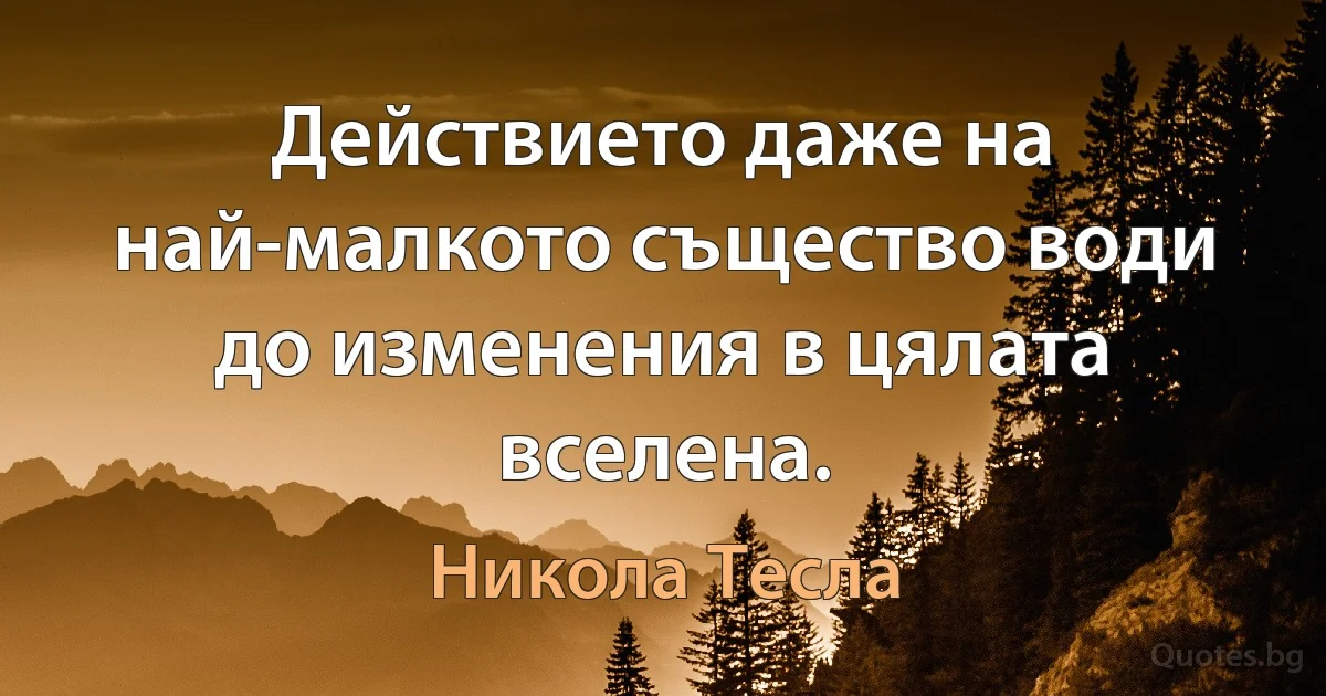 Действието даже на най-малкото същество води до изменения в цялата вселена. (Никола Тесла)