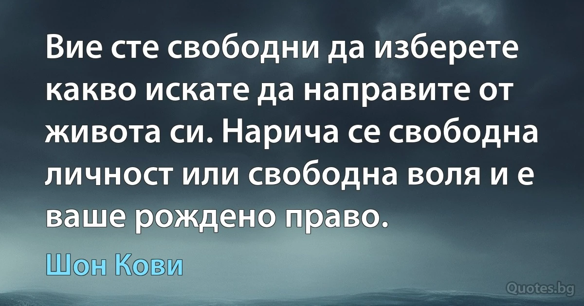 Вие сте свободни да изберете какво искате да направите от живота си. Нарича се свободна личност или свободна воля и е ваше рождено право. (Шон Кови)