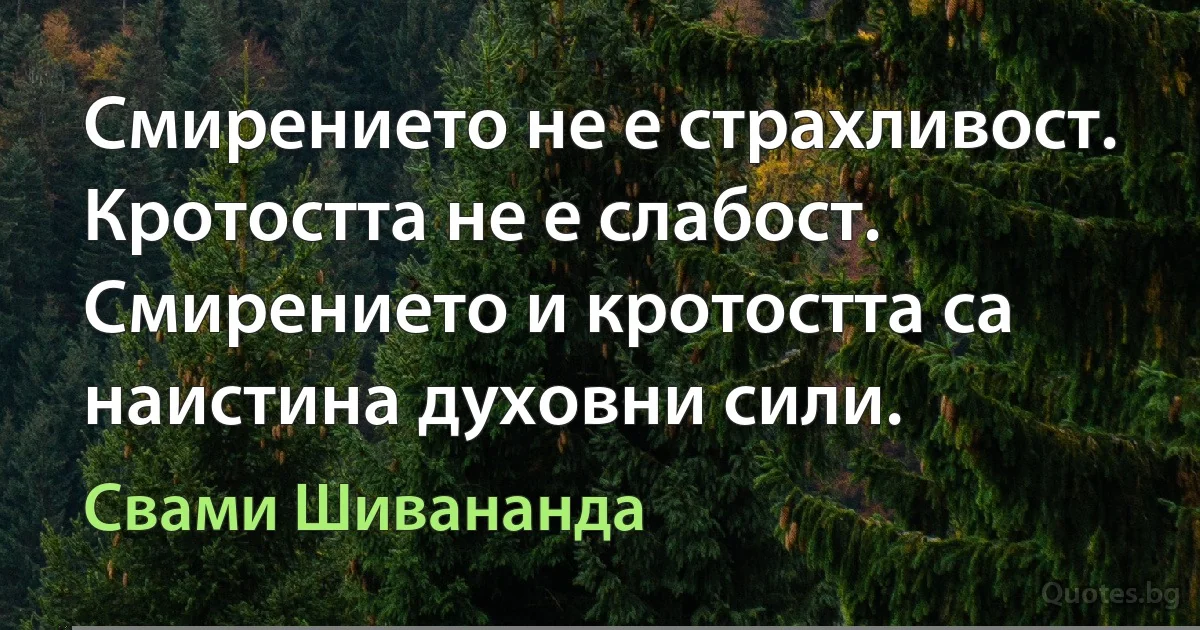 Смирението не е страхливост. Кротостта не е слабост. Смирението и кротостта са наистина духовни сили. (Свами Шивананда)