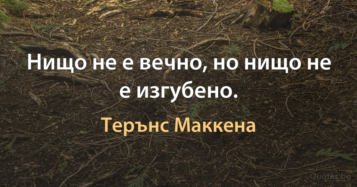 Нищо не е вечно, но нищо не е изгубено. (Терънс Маккена)