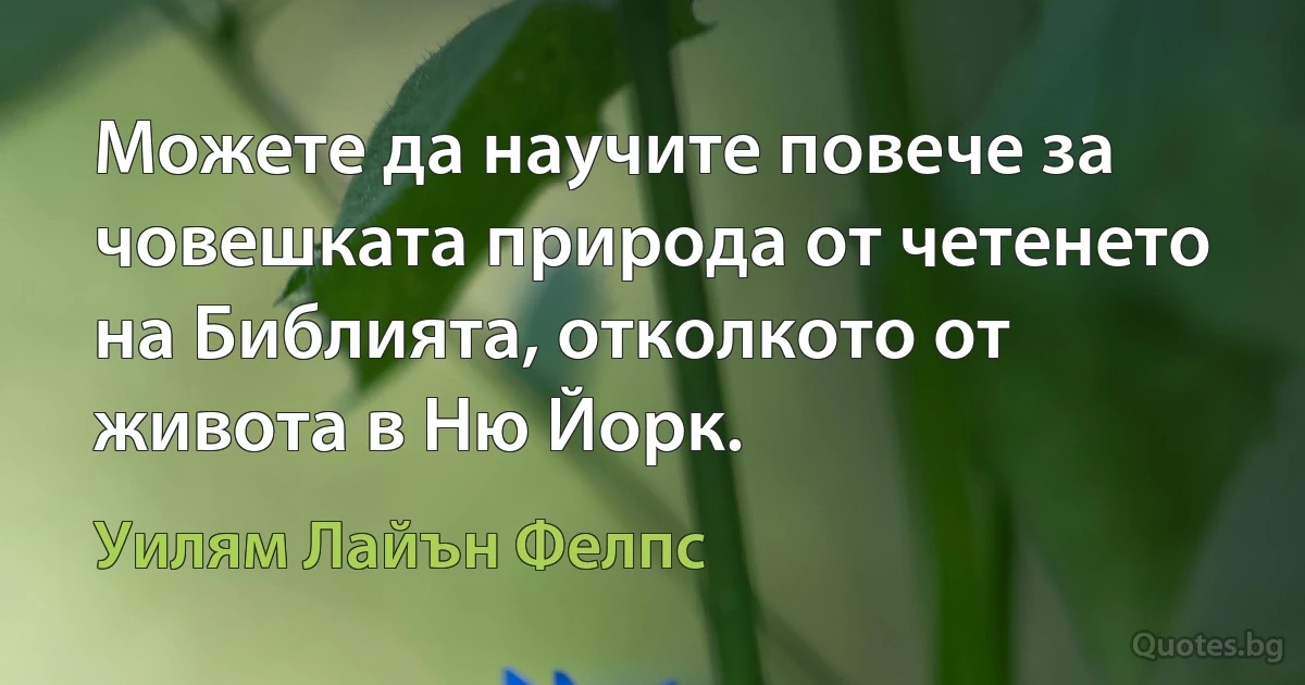 Можете да научите повече за човешката природа от четенето на Библията, отколкото от живота в Ню Йорк. (Уилям Лайън Фелпс)