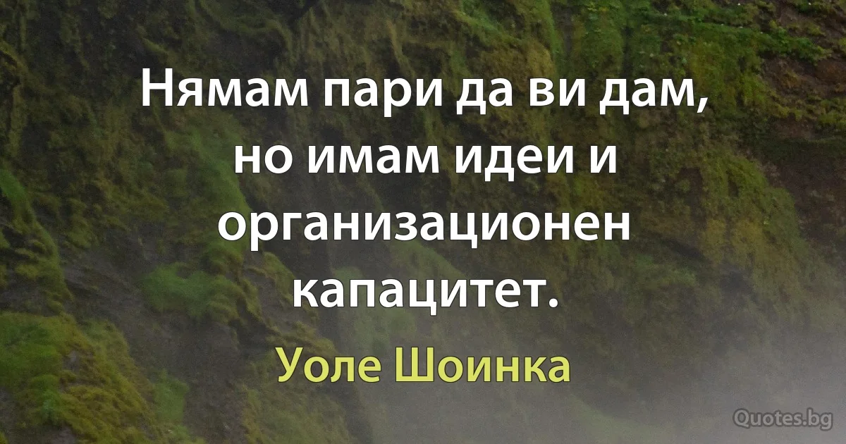 Нямам пари да ви дам, но имам идеи и организационен капацитет. (Уоле Шоинка)