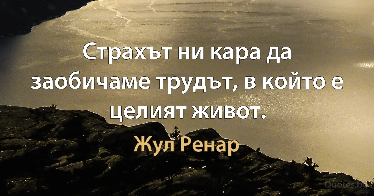 Страхът ни кара да заобичаме трудът, в който е целият живот. (Жул Ренар)