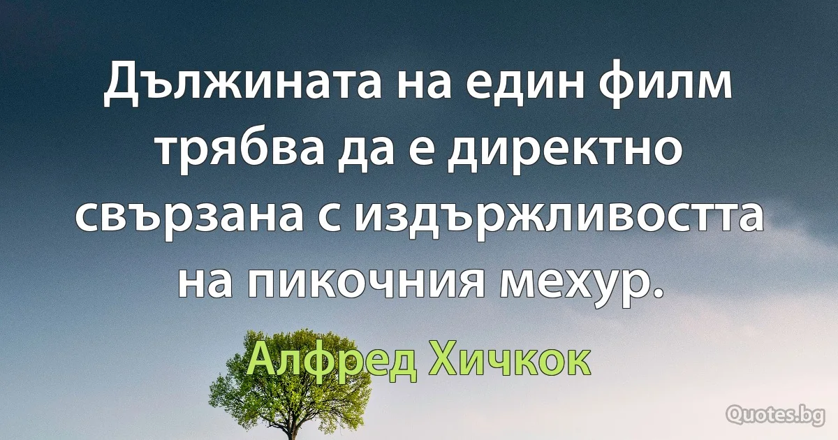 Дължината на един филм трябва да е директно свързана с издържливостта на пикочния мехур. (Алфред Хичкок)