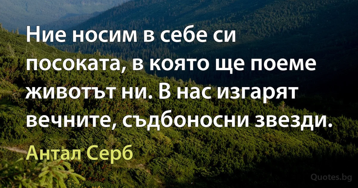 Ние носим в себе си посоката, в която ще поеме животът ни. В нас изгарят вечните, съдбоносни звезди. (Антал Серб)