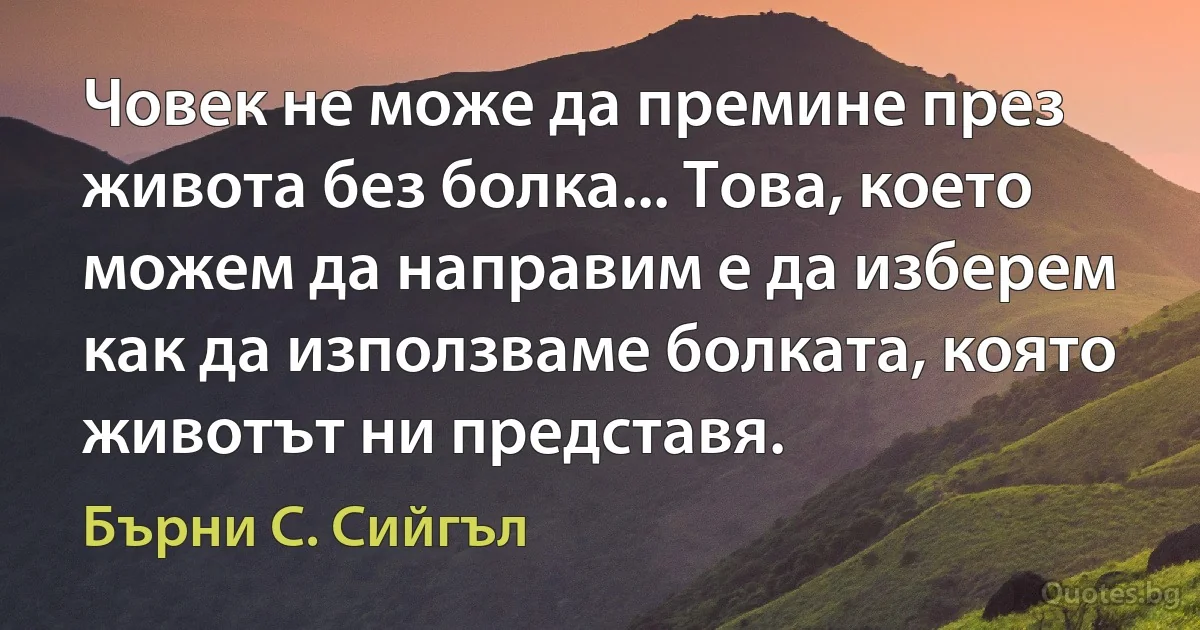 Човек не може да премине през живота без болка... Това, което можем да направим е да изберем как да използваме болката, която животът ни представя. (Бърни С. Сийгъл)