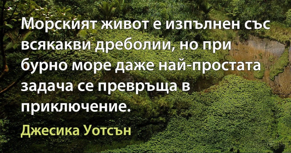 Морският живот е изпълнен със всякакви дреболии, но при бурно море даже най-простата задача се превръща в приключение. (Джесика Уотсън)