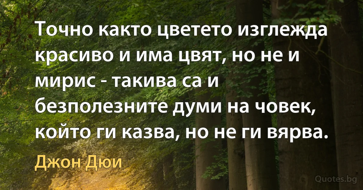 Точно както цветето изглежда красиво и има цвят, но не и мирис - такива са и безполезните думи на човек, който ги казва, но не ги вярва. (Джон Дюи)