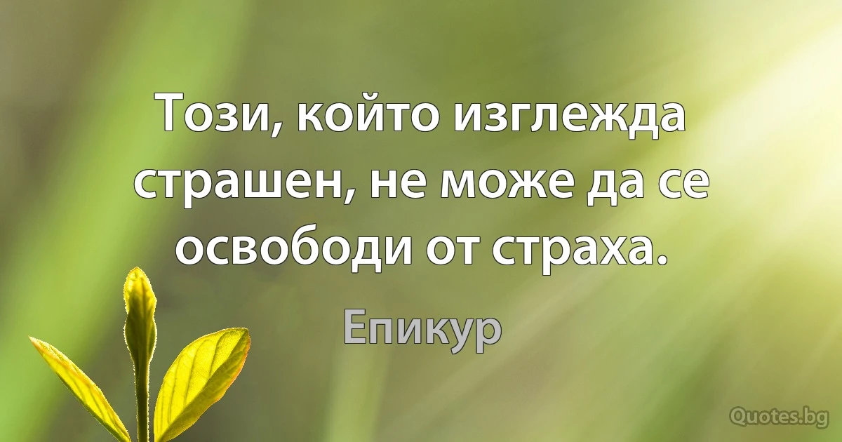 Този, който изглежда страшен, не може да се освободи от страха. (Епикур)