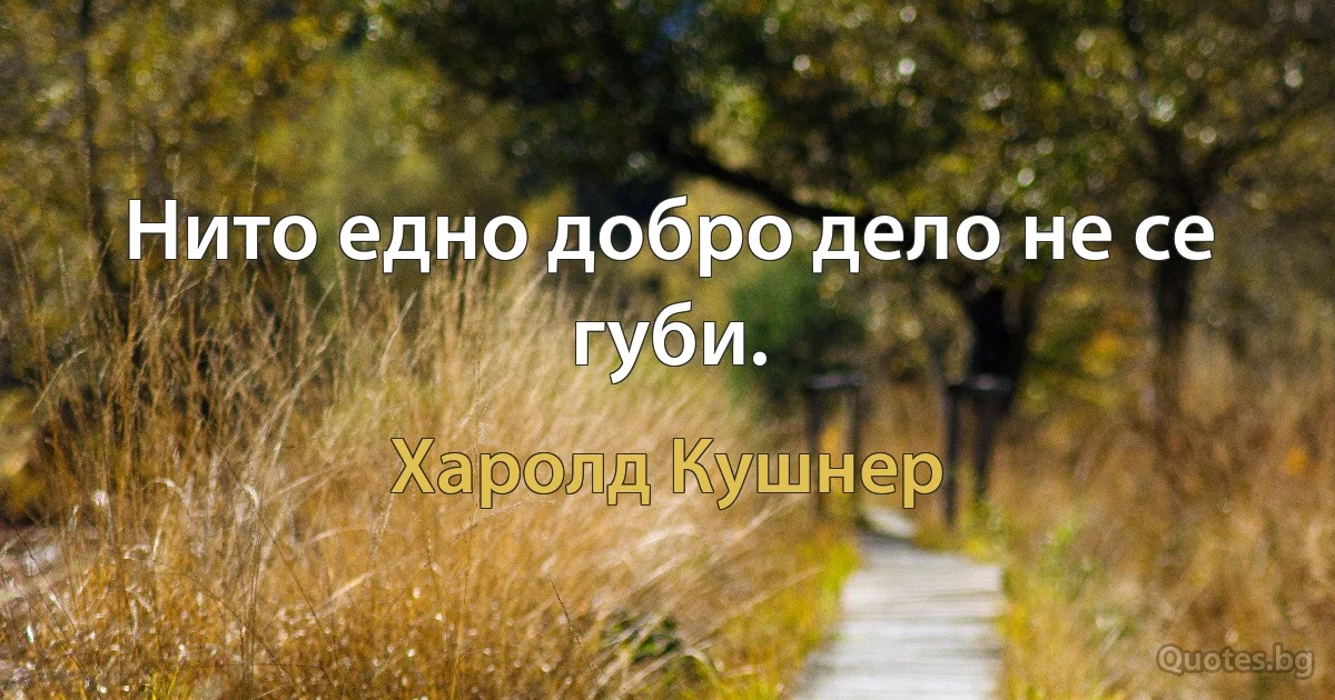 Нито едно добро дело не се губи. (Харолд Кушнер)