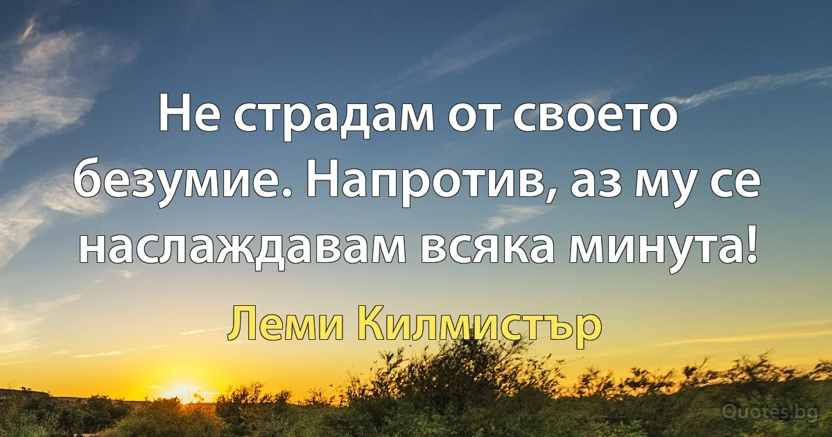 Не страдам от своето безумие. Напротив, аз му се наслаждавам всяка минута! (Леми Килмистър)