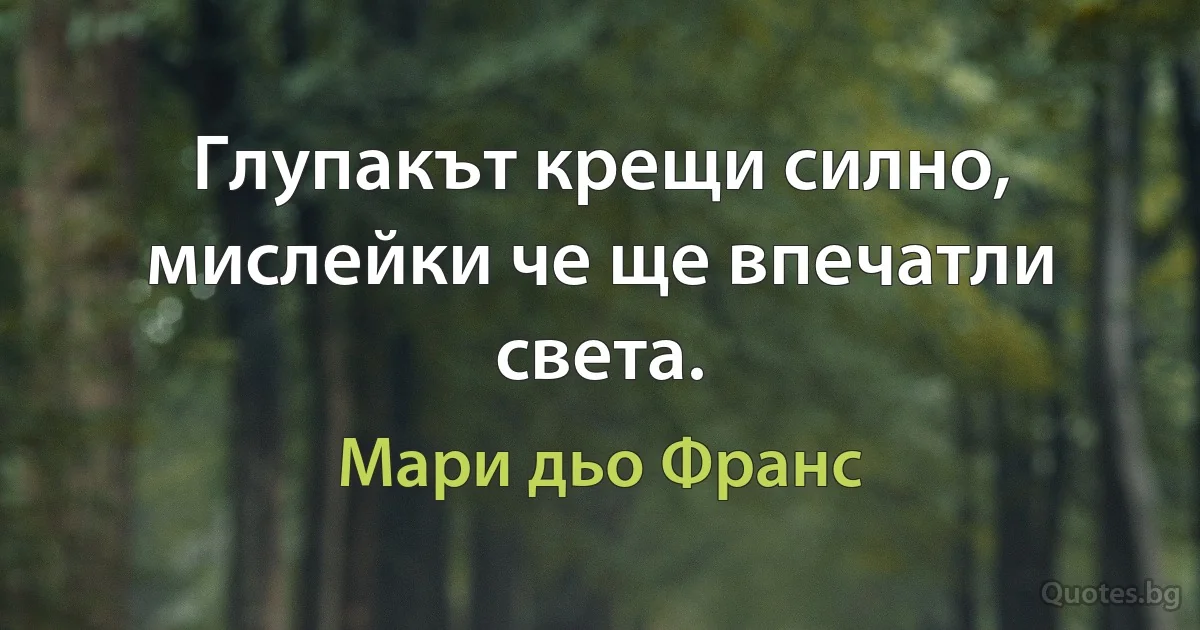 Глупакът крещи силно, мислейки че ще впечатли света. (Мари дьо Франс)