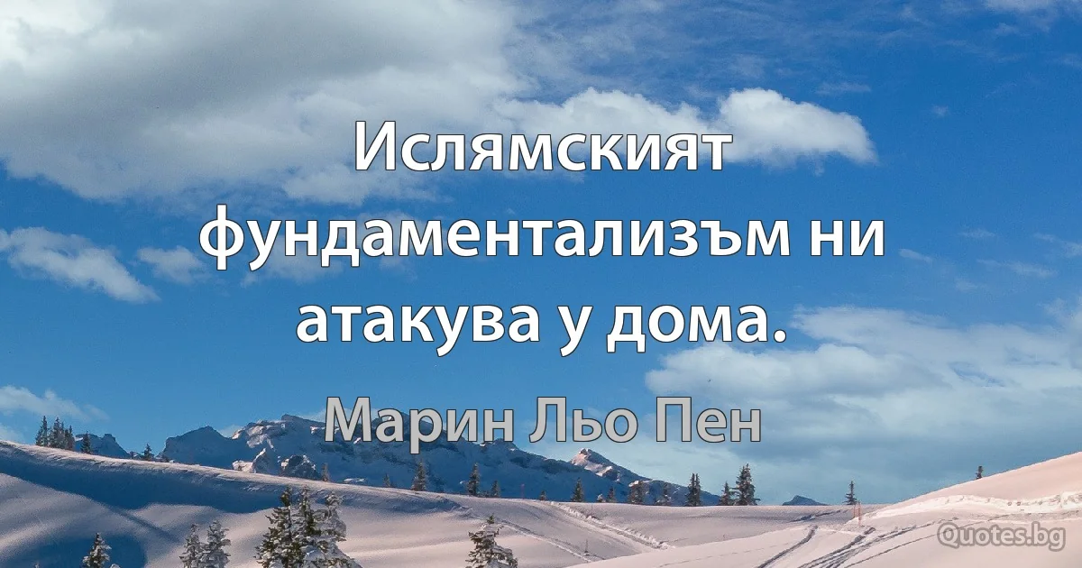 Ислямският фундаментализъм ни атакува у дома. (Марин Льо Пен)