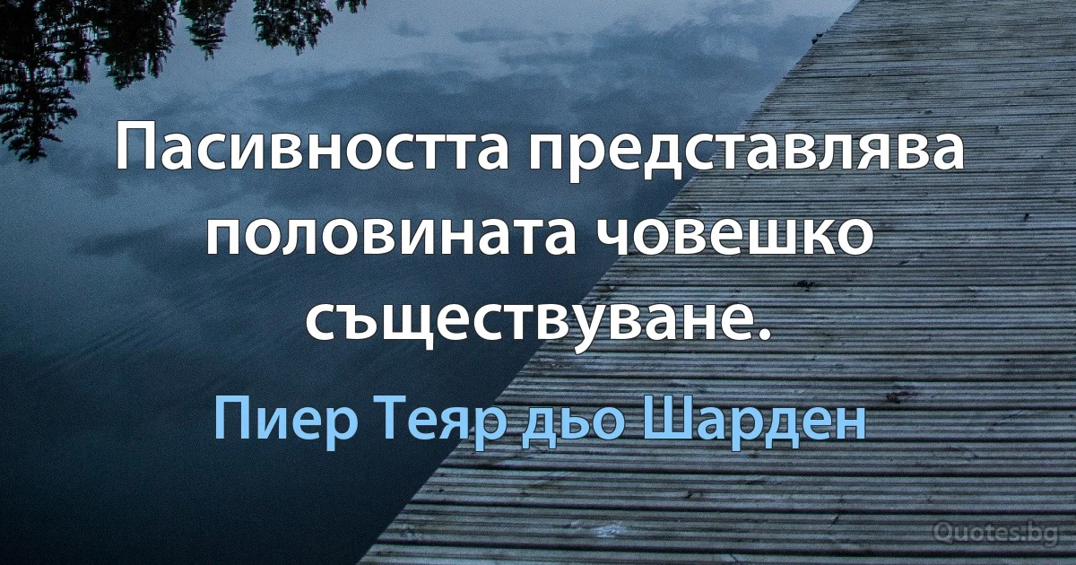 Пасивността представлява половината човешко съществуване. (Пиер Теяр дьо Шарден)