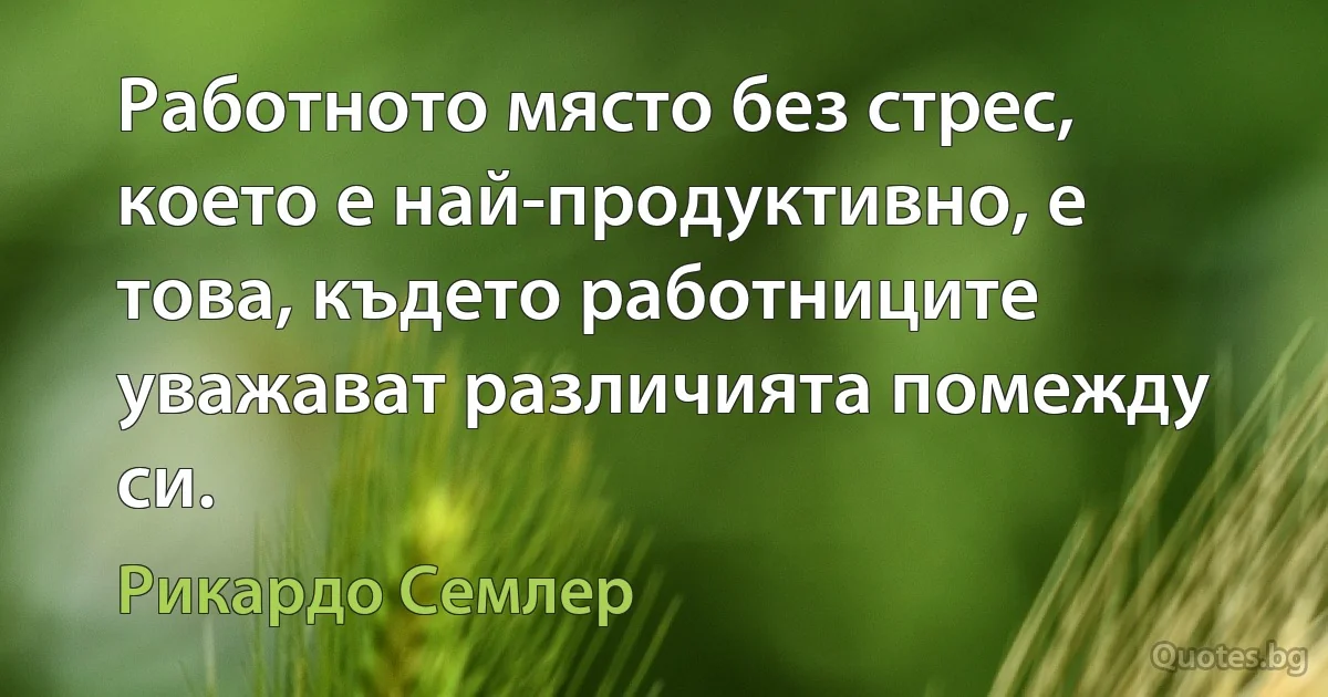 Работното място без стрес, което е най-продуктивно, е това, където работниците уважават различията помежду си. (Рикардо Семлер)