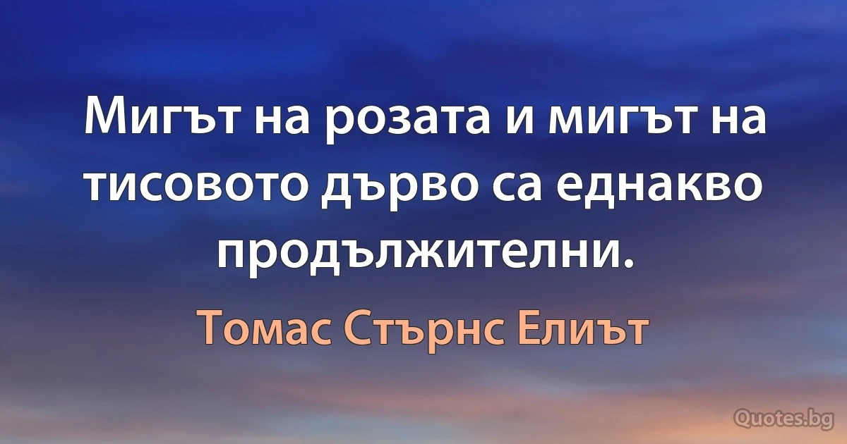 Мигът на розата и мигът на тисовото дърво са еднакво продължителни. (Томас Стърнс Елиът)