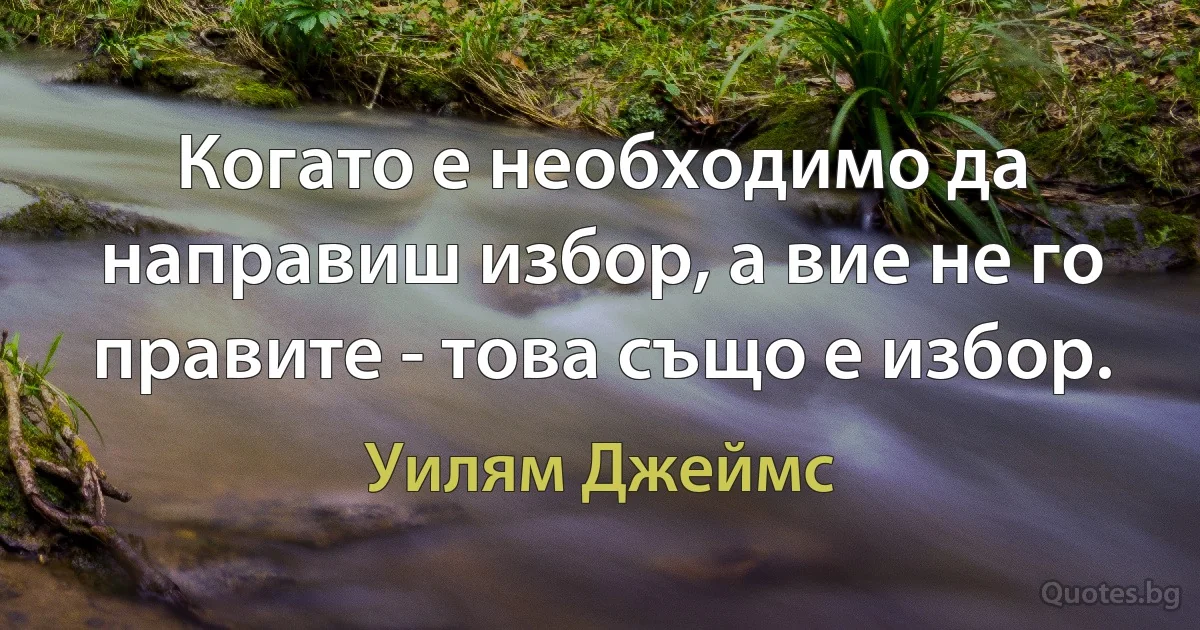 Когато е необходимо да направиш избор, а вие не го правите - това също е избор. (Уилям Джеймс)