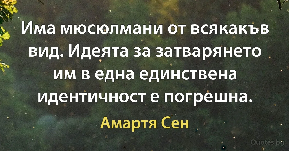 Има мюсюлмани от всякакъв вид. Идеята за затварянето им в една единствена идентичност е погрешна. (Амартя Сен)