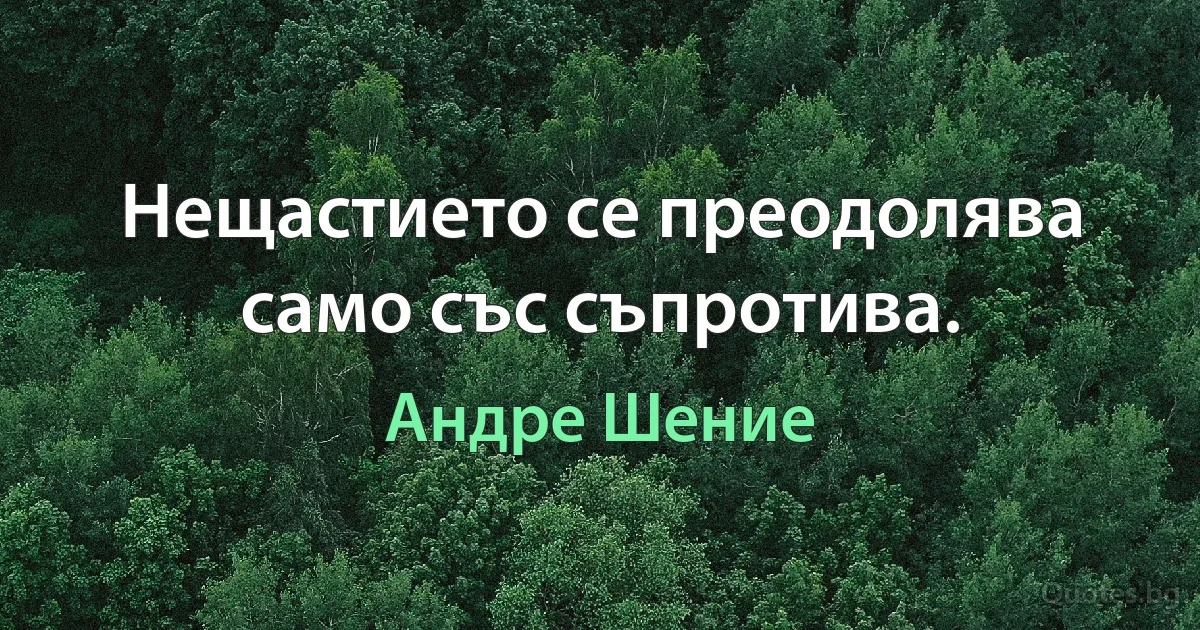 Нещастието се преодолява само със съпротива. (Андре Шение)