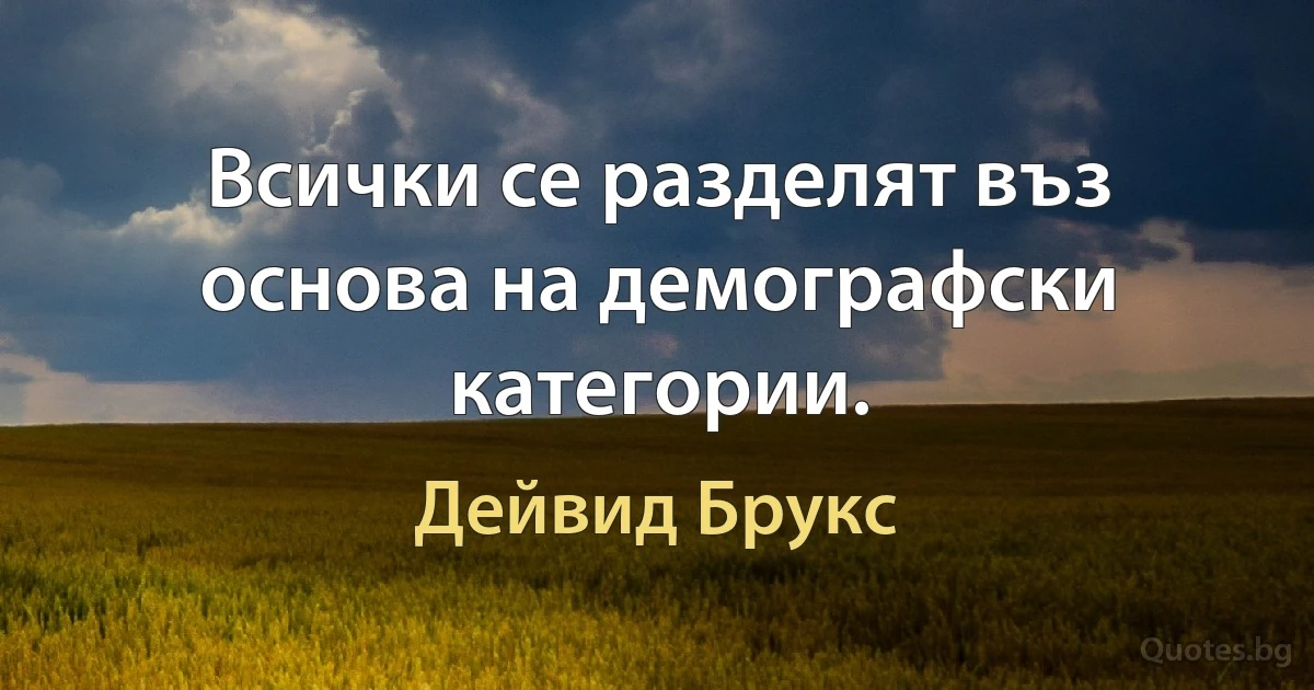 Всички се разделят въз основа на демографски категории. (Дейвид Брукс)