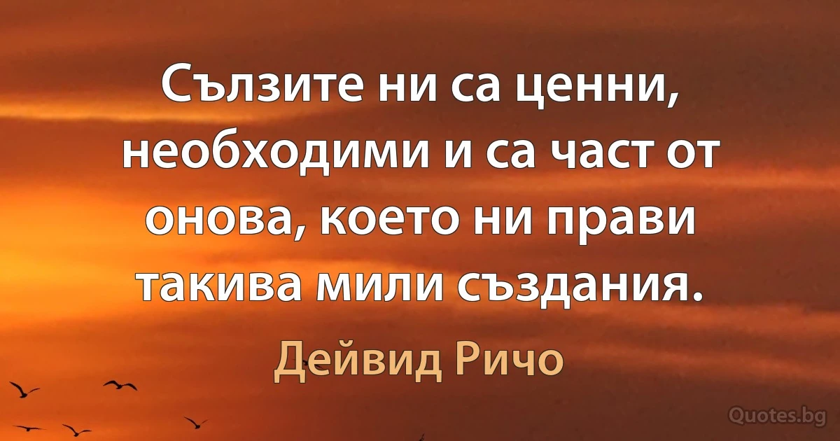 Сълзите ни са ценни, необходими и са част от онова, което ни прави такива мили създания. (Дейвид Ричо)