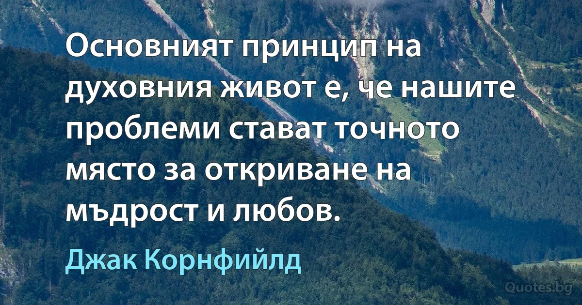 Основният принцип на духовния живот е, че нашите проблеми стават точното място за откриване на мъдрост и любов. (Джак Корнфийлд)