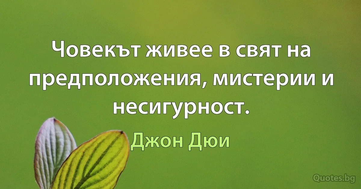 Човекът живее в свят на предположения, мистерии и несигурност. (Джон Дюи)