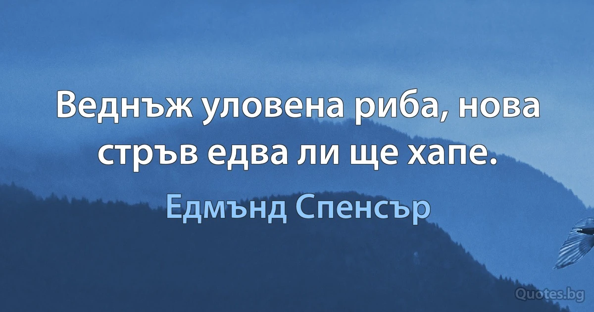 Веднъж уловена риба, нова стръв едва ли ще хапе. (Едмънд Спенсър)