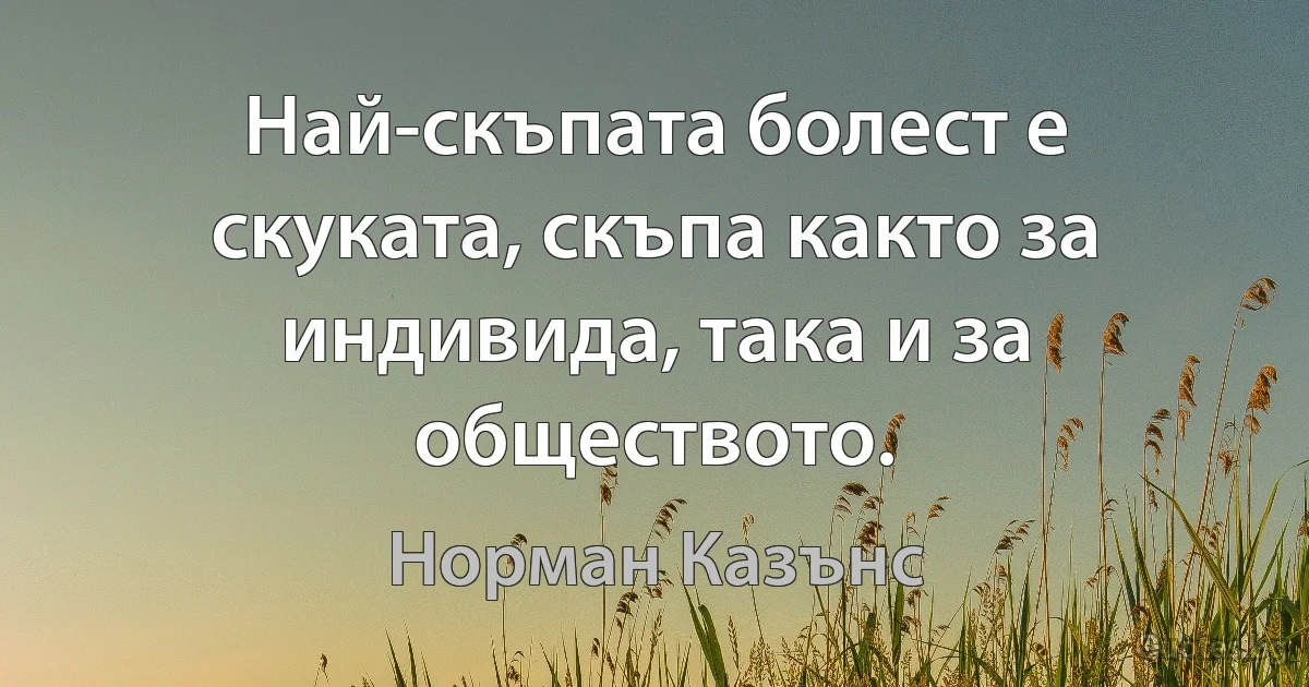 Най-скъпата болест е скуката, скъпа както за индивида, така и за обществото. (Норман Казънс)