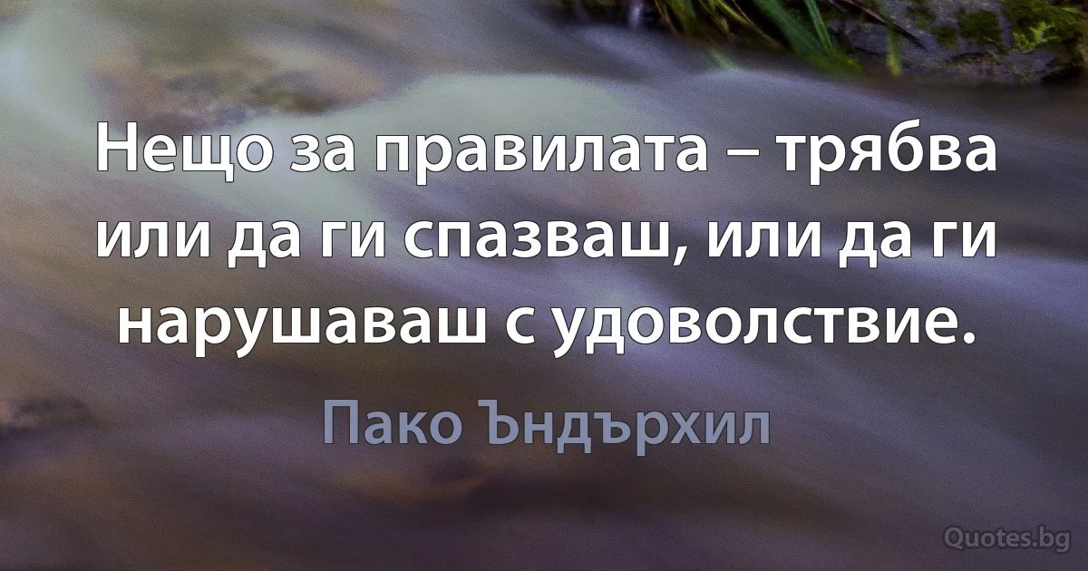 Нещо за правилата – трябва или да ги спазваш, или да ги нарушаваш с удоволствие. (Пако Ъндърхил)