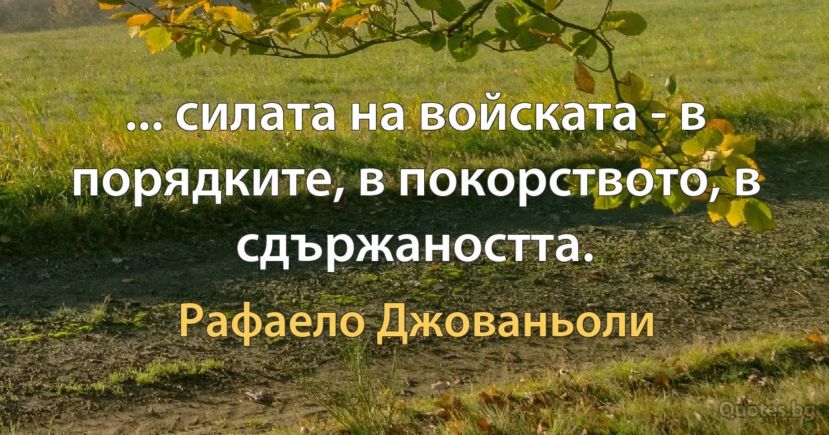 ... силата на войската - в порядките, в покорството, в сдържаността. (Рафаело Джованьоли)