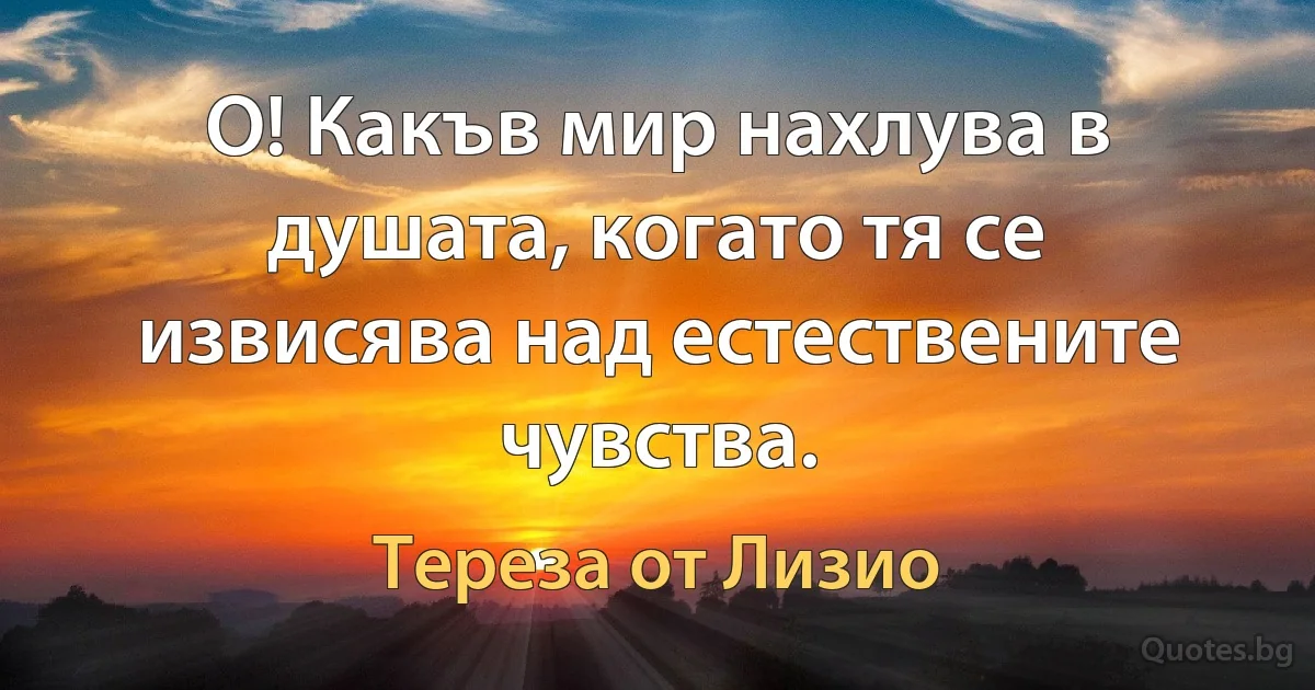 О! Какъв мир нахлува в душата, когато тя се извисява над естествените чувства. (Тереза от Лизио)