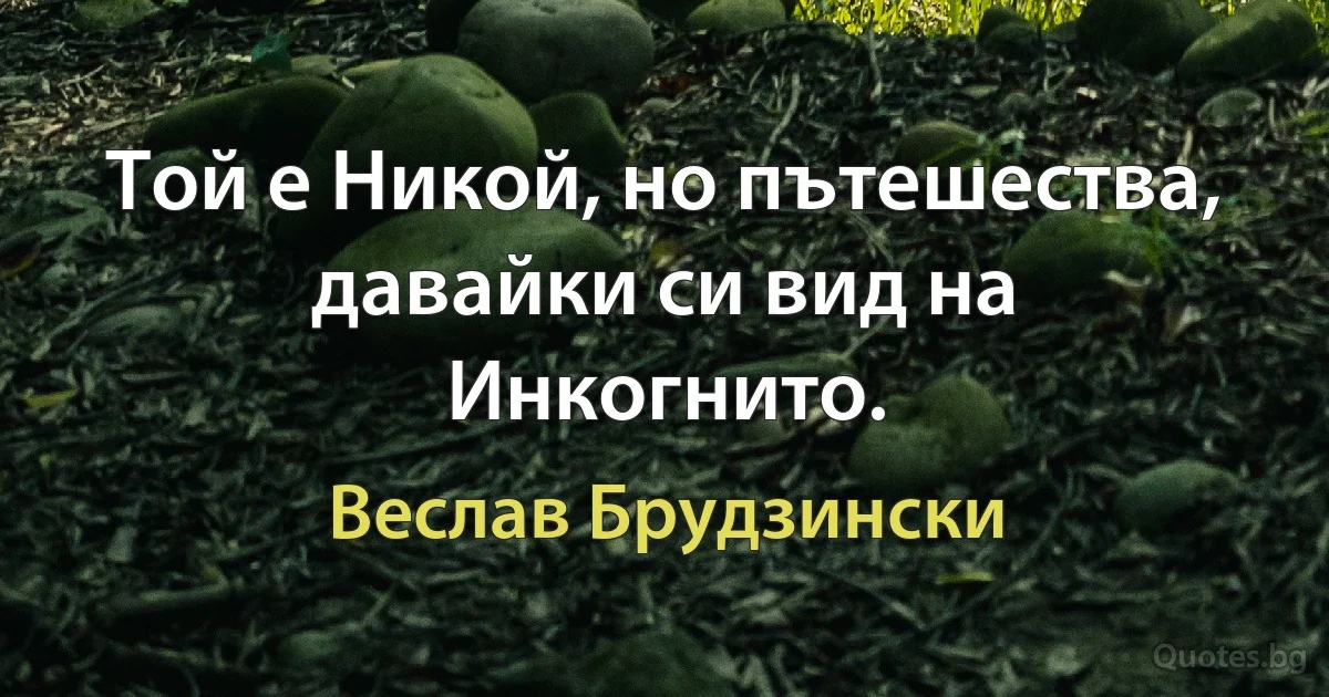 Той е Никой, но пътешества, давайки си вид на Инкогнито. (Веслав Брудзински)