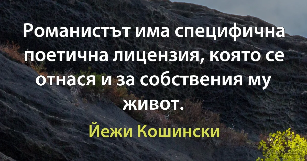 Романистът има специфична поетична лицензия, която се отнася и за собствения му живот. (Йежи Кошински)