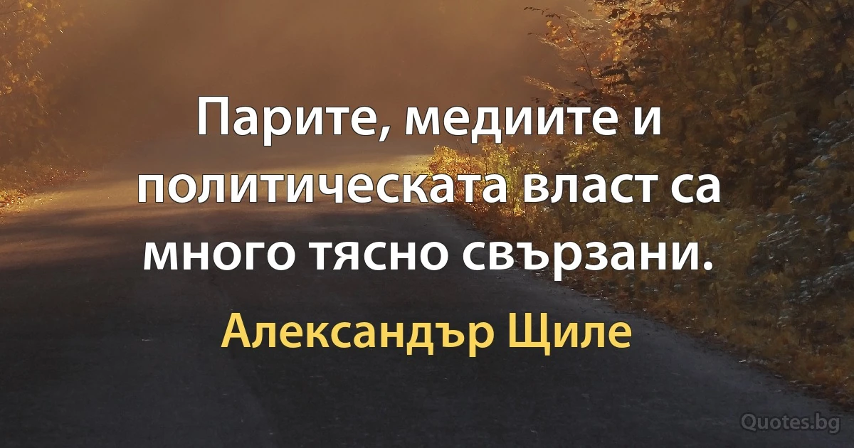 Парите, медиите и политическата власт са много тясно свързани. (Александър Щиле)