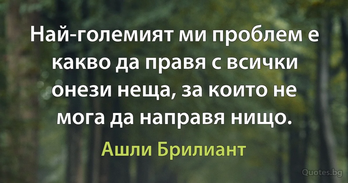 Най-големият ми проблем е какво да правя с всички онези неща, за които не мога да направя нищо. (Ашли Брилиант)