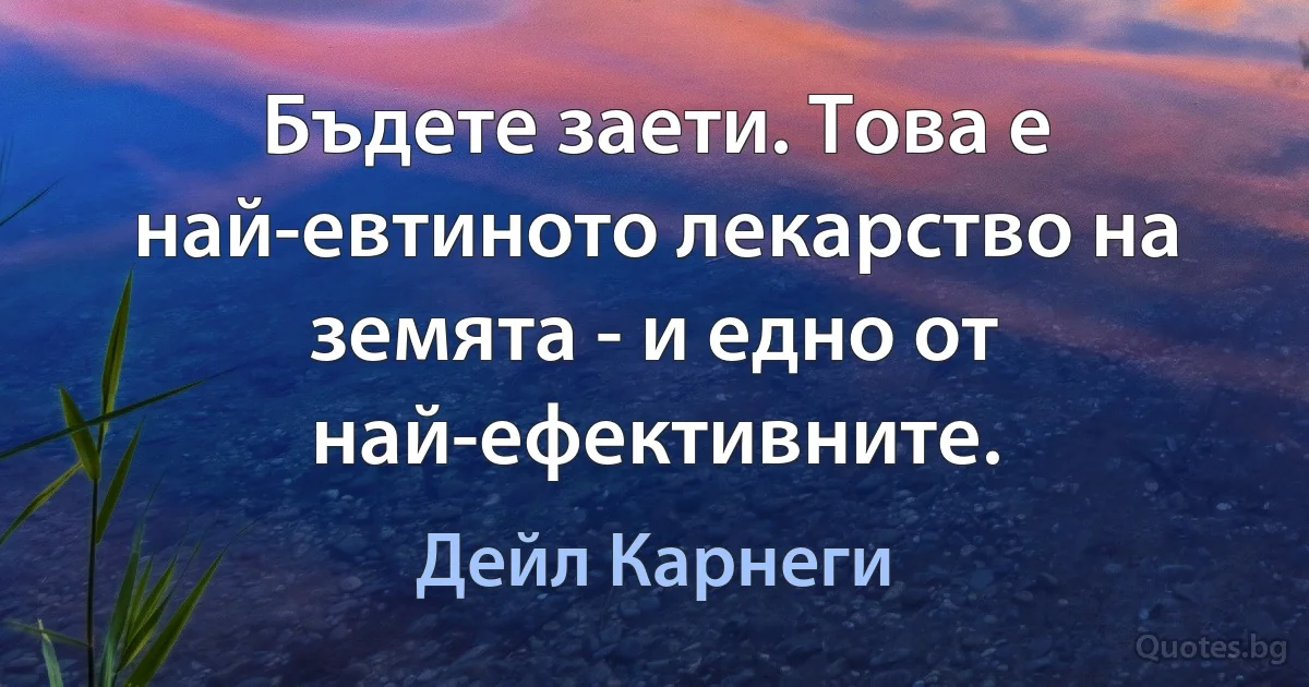 Бъдете заети. Това е най-евтиното лекарство на земята - и едно от най-ефективните. (Дейл Карнеги)