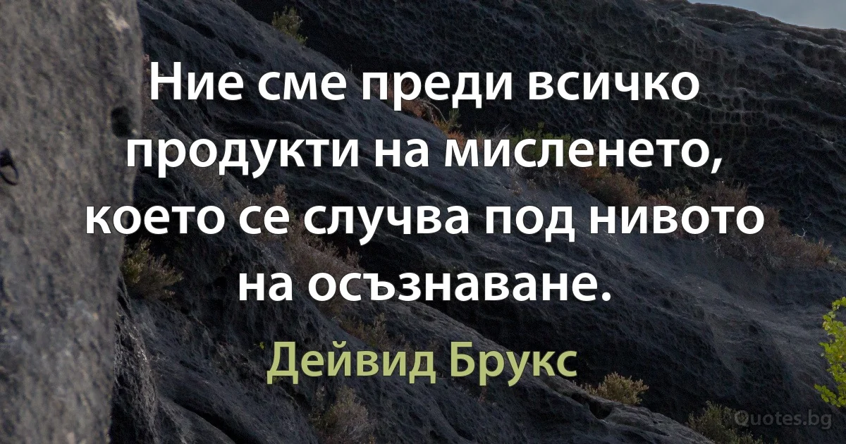 Ние сме преди всичко продукти на мисленето, което се случва под нивото на осъзнаване. (Дейвид Брукс)