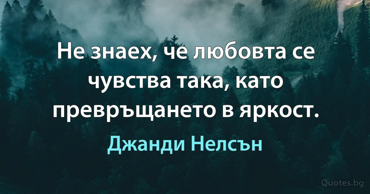 Не знаех, че любовта се чувства така, като превръщането в яркост. (Джанди Нелсън)