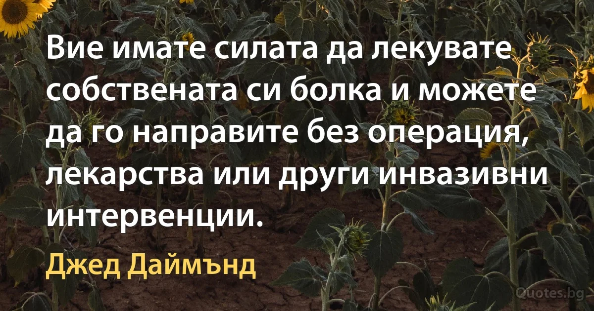 Вие имате силата да лекувате собствената си болка и можете да го направите без операция, лекарства или други инвазивни интервенции. (Джед Даймънд)