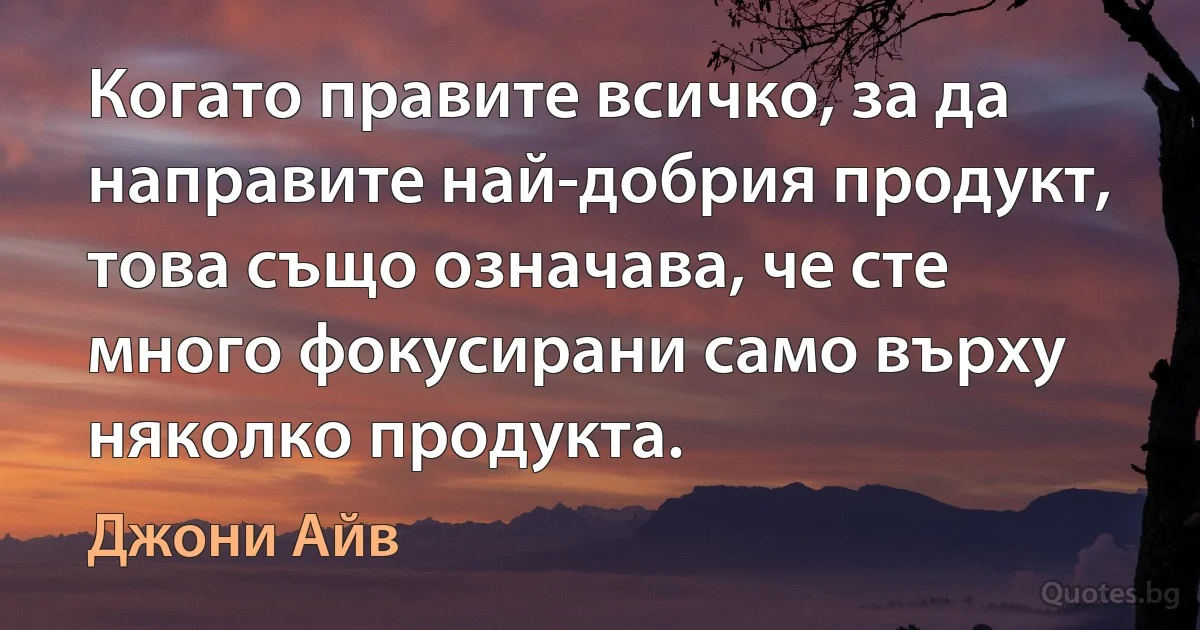 Когато правите всичко, за да направите най-добрия продукт, това също означава, че сте много фокусирани само върху няколко продукта. (Джони Айв)