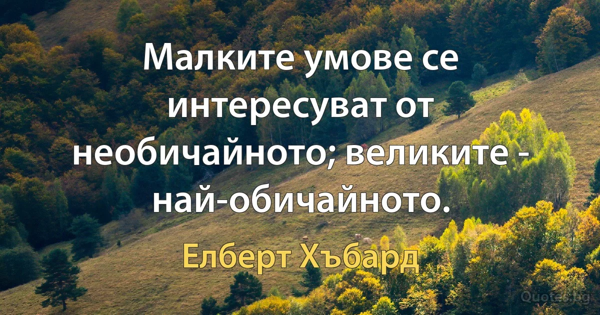 Малките умове се интересуват от необичайното; великите - най-обичайното. (Елберт Хъбард)